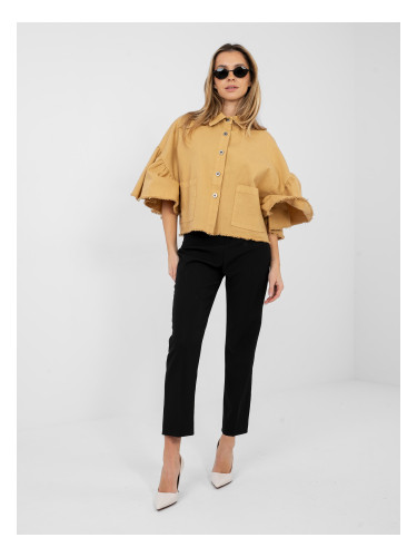 Късо камилско яке с волани