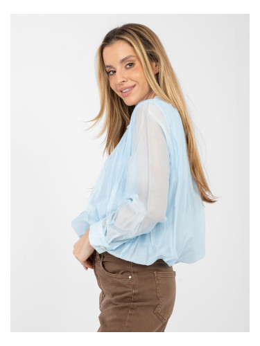 Светлосиня блуза с къс ръкав