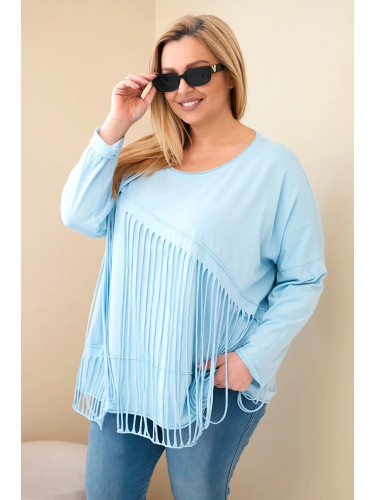 Дамска блуза с пискюли в синьо