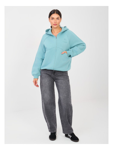 Дамски тюркоазен суичър с качулка
