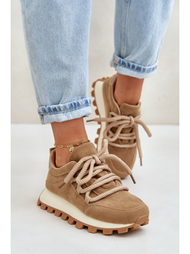 FG2 Спортни обувки маратонки на платформа от еко велур кафяв Riadella