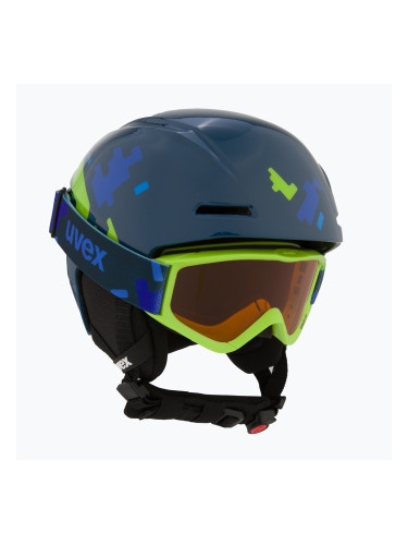 Детска ски каска UVEX Viti Set + очила Speedy Pro blue puzzle/lasergold lite