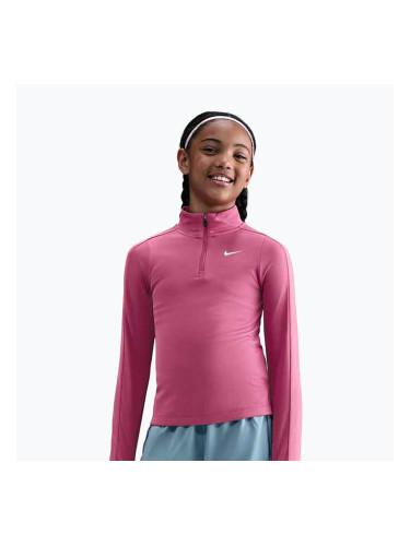 Детска блуза с дълъг ръкав за тренировка Nike Dri-Fit 1/4 Zip sweet beet/white
