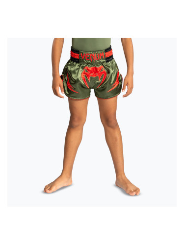 Детски шорти за тренировка Venum Inferno Kids Muay Thai army green/orange
