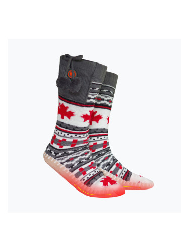 Glovii GQ4 бели/червени/сиви отопляеми чехли с чорапи