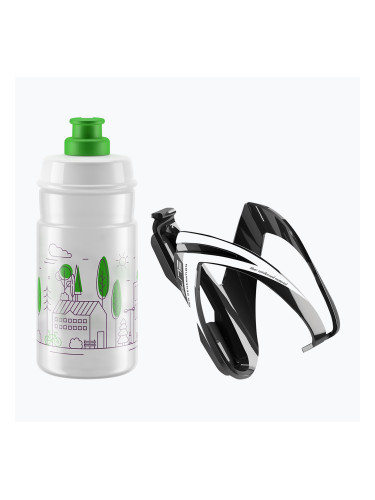 Elite CEO Jet комплект за велосипед кошница + бидон 350ml черен гланц/бяла графика/ясен/лого зелен