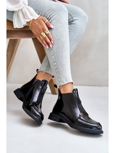 Leather patent leather women's ankle boots with zip D&A black