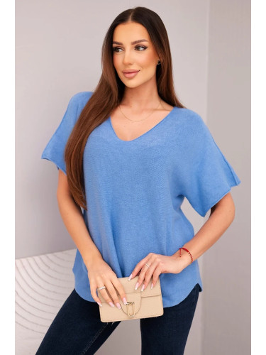 Дамска блуза-пуловер с къс ръкав и V-образно деколте