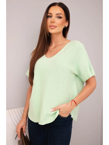 Дамски пуловер с къс ръкав и V-образно деколте