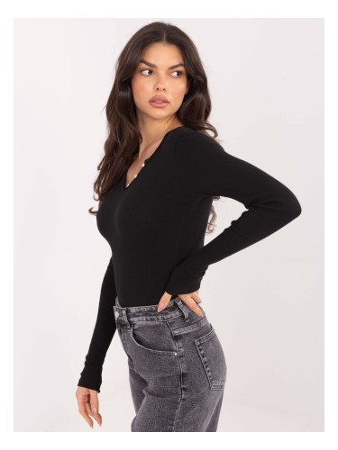 Черна едноцветна блуза с дълъг ръкав