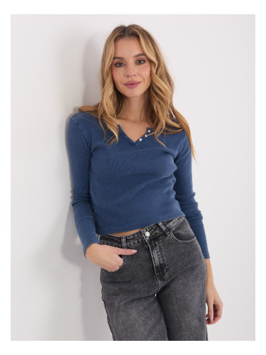 Синя блуза с дълъг ръкав
