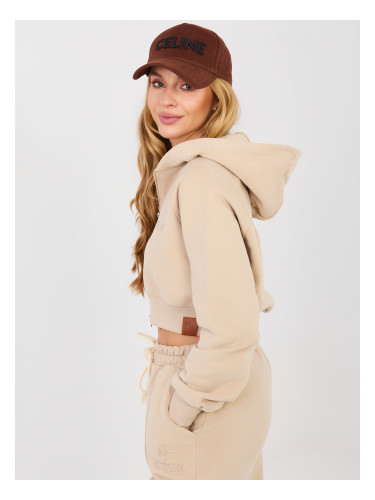 Бежов дамски комплект с качулка