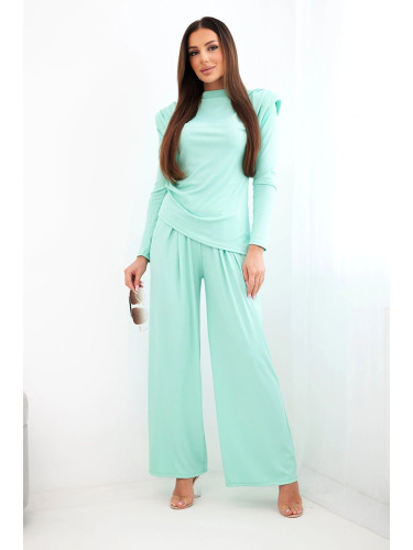 Дамски памучен комплект с топ и широки панталони