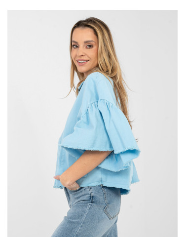 Светлосиньо дънково яке с волани