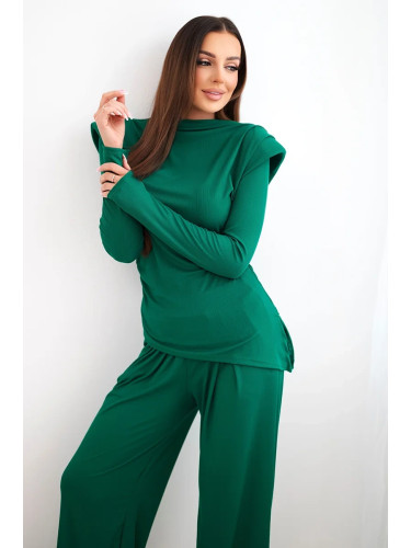 Дамски памучен комплект с блуза и широк панталон