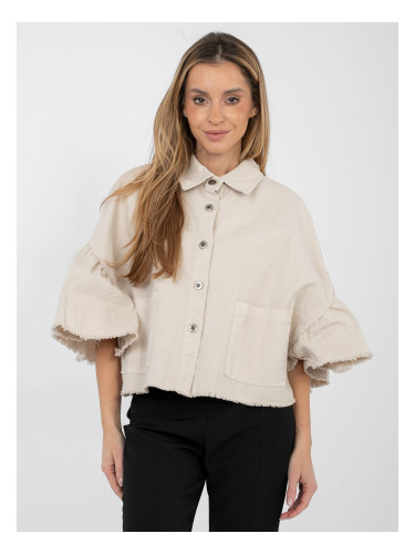 Бежово дамско яке с волани