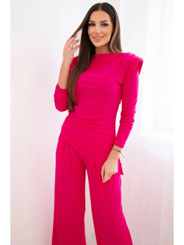 Дамски памучен комплект с блуза и широк панталон