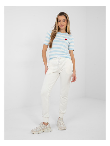 Светлосин раиран пуловер с къс ръкав