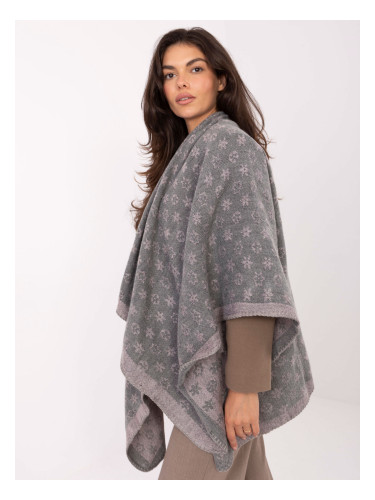 Сиво-розово пончо с флорален мотив