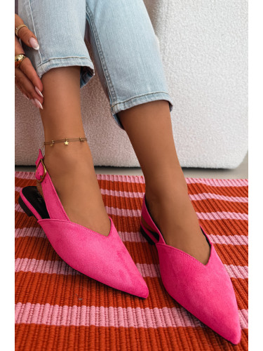 Розови еко велурени балеринки с катарама