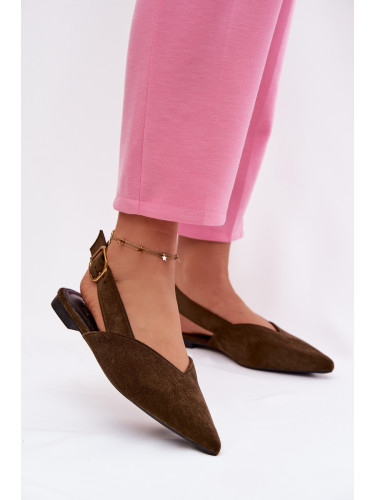 Маслиненозелени ековелени балеринки с катарама