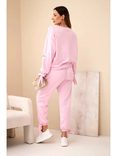 Дамски комплект от вискоза с връзки, розов