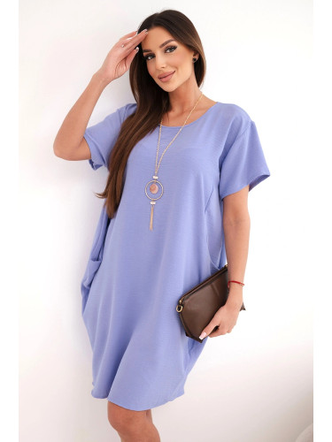 Лилава рокля Кеси с джобове и висулка