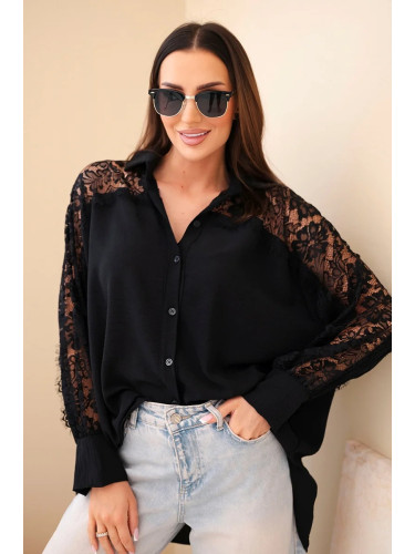 Дамска вискозна блуза с дантелени ръкави