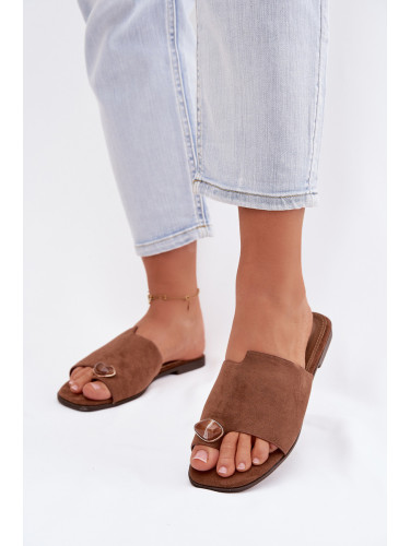 Дамски кафяви еко велурени чехли