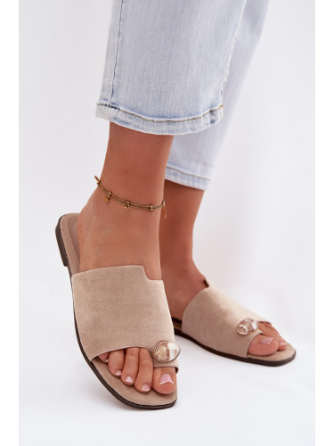 Дамски бежови еко велурени чехли