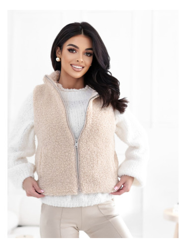 Дамски светлобежов елек