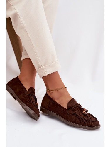 Дамски мокасини с пискюли и мъниста