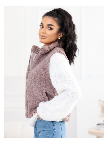 Дамски плетен елек с качулка