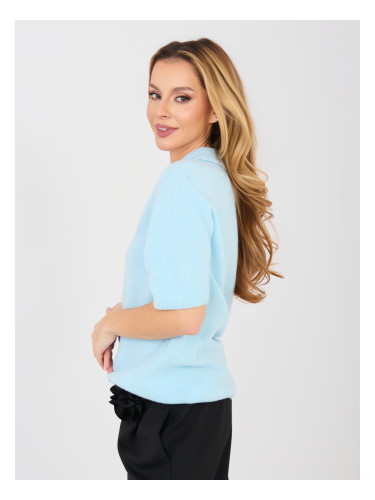 Светлосин пуловер с къс ръкав