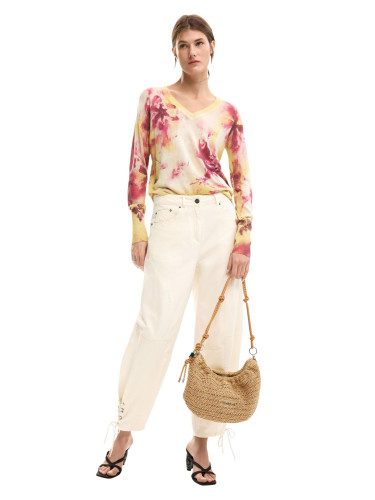 Пуловер с V-образно деколте Desigual с флорални мотиви