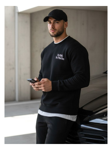 Черен мъжки суитшърт без качулка