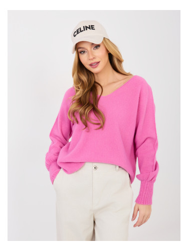 Розов пуловер с V-образно деколте