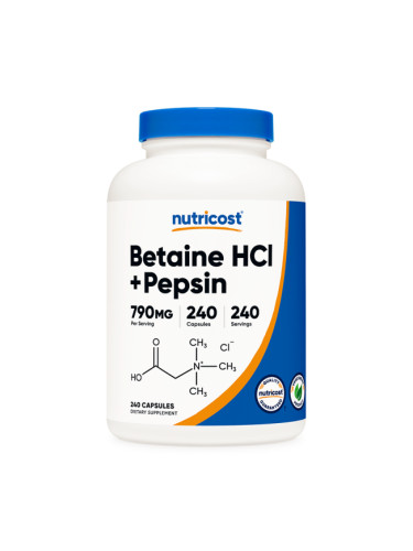 Бетаин хидрохлорид + Пепсин 240 капсули | Nutricost