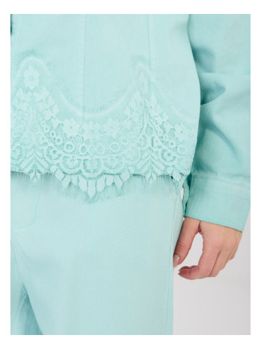 Ментово дънково яке с дантела