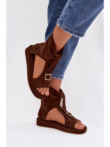 Дамски сандали с каишка в шоколадов цвят Coralya