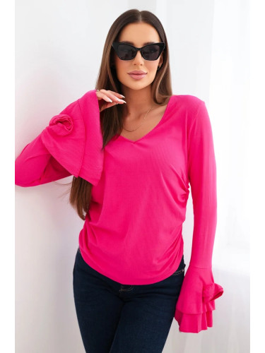 Дънкова блуза с волани и V-образно деколте