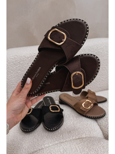 Дамски шоколадови джапанки с катарама