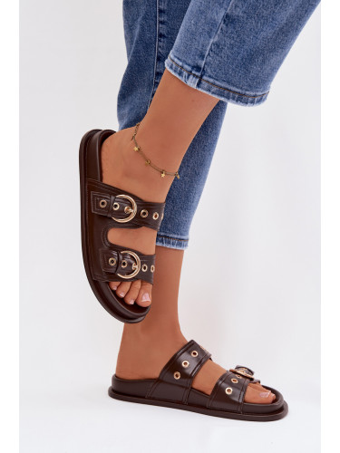 Дамски кафяви джапанки с катарами Bellarya