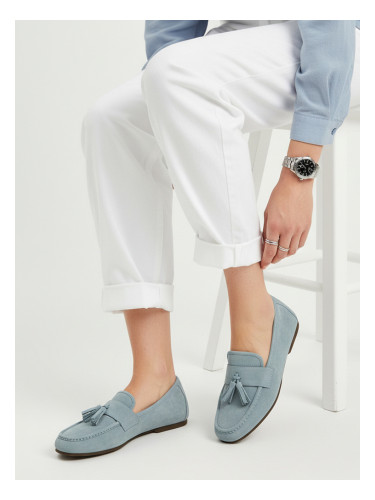 Дамски сини мокасини с декорация