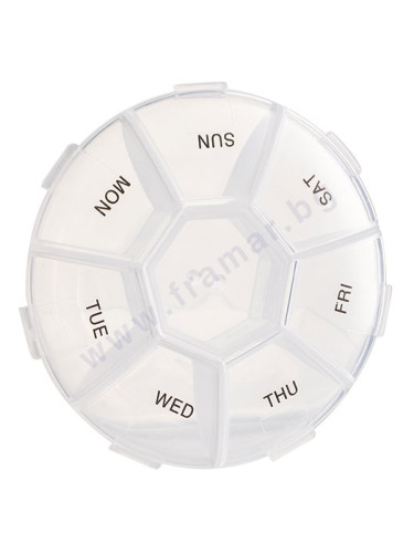 КРЪГЛА ПРОЗРАЧНА КУТИЯ ЗА ЛЕКАРСТВА 7 ДНИ / 1 ПРИЕМ