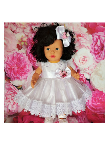 Официална детска/бебешка рокля Тити с коланче в бяло