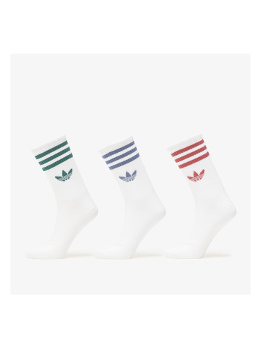 Чорапи adidas 3-Stripes Crew Socks 3 Pairs White/ Preloved Ruby/ Preloved Ink- Collegiate Green L
