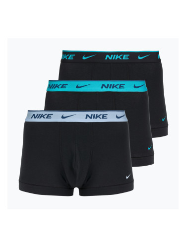 Мъжки боксерки Nike Everyday Cotton Stretch Trunk 3 чифта черно светло амирово синьо/прашен кактус/черен колан