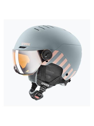 Детска ски каска UVEX Rocket Visor Jr rhino/blush matt/mirror silver/lasergold lite