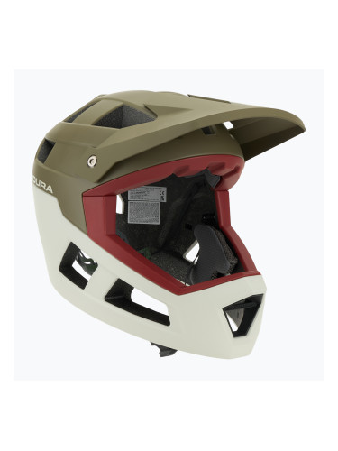 Каска за велосипед Endura Singletrack Full Face туид зелена
